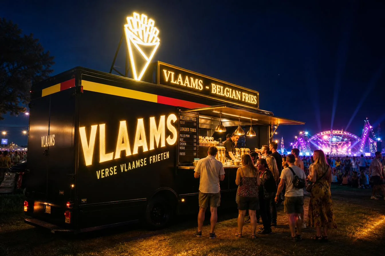 Food truck VLAAMS en un evento nocturno